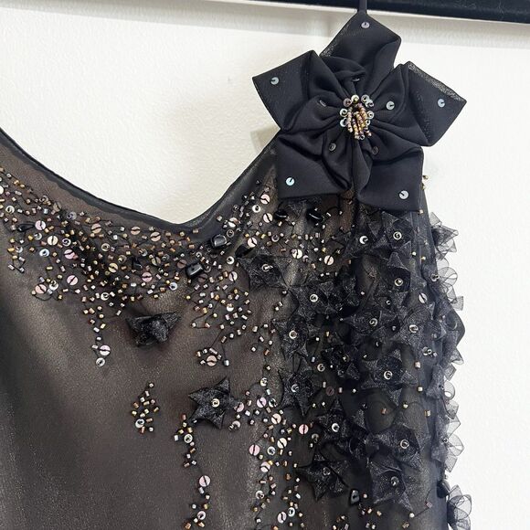 Joseph Ribkoff Vintage Cocktail Midi Gown Black Beaded Floral Women’s 6 RARE - Picture 3 of 12